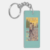 Frauen fliegen Fischen - Sitka, Alaska Schlüsselanhänger (Vorderseite links)