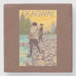 Frauen fliegen Fischen - Skagway, Alaska Steinuntersetzer
