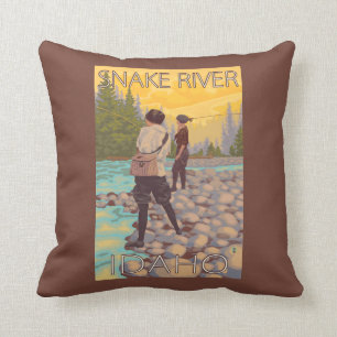 Frauen fliegen Fischen - Snake River, Idaho Kissen