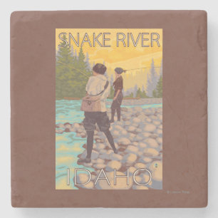 Frauen fliegen Fischen - Snake River, Idaho Steinuntersetzer