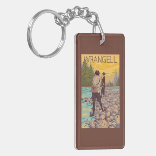 Frauen fliegen Fischen - Wrangell, Alaska Schlüsselanhänger (Vorderseite links)