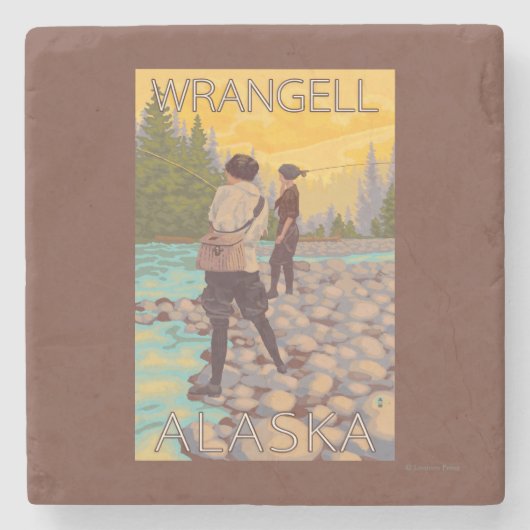 Frauen fliegen Fischen - Wrangell, Alaska Steinuntersetzer (Vorderseite)