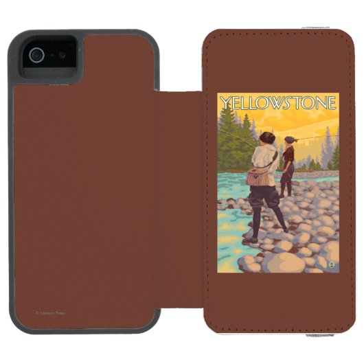 Frauen fliegen Fischen - Yellowstone Nationalpark Incipio iPhone Geldbeutel-Hülle (Folio Geöffnet)