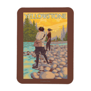 Frauen fliegen Fischen - Yellowstone Nationalpark Magnet