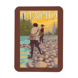 Frauen fliegen FishingIdahoVintage Reise-Plakat Magnet
