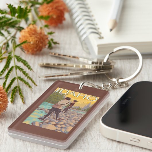 Frauen fliegen FishingIdahoVintage Reise-Plakat Schlüsselanhänger (Vorderseite rechts)