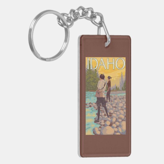 Frauen fliegen FishingIdahoVintage Reise-Plakat Schlüsselanhänger (Vorderseite links)