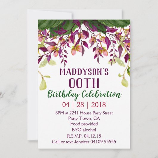 Frauen-Floral 80. 90. 91. 92. 95. 98. 99. Einladung (Vorderseite)