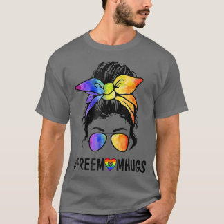 Frauen Freie Mama Hugs Messy Bun LGBT Pride Rainbo T-Shirt