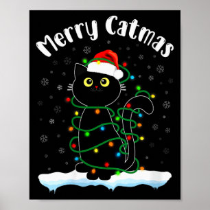 Frauen Frohe Catmas Katze mit Weihnachtsmannmütze  Poster