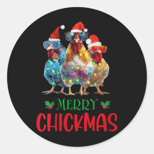 Frauen frohe Chickmas Ornament Lights Hühnerfarm Runder Aufkleber