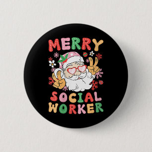 Frauen frohe Sozialarbeiter Weihnachtsarbeiter Button