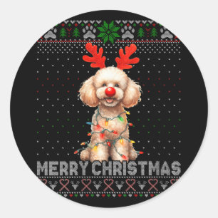 Frauen frohe Weihnachts Poodle Dog Lover Ugly Xmas Runder Aufkleber