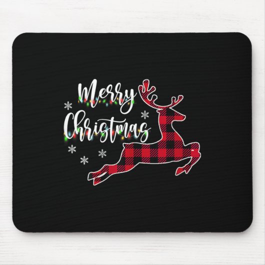Frauen Frohe Weihnachts Reindeer Buffalo Kariert R Mousepad (Vorne)