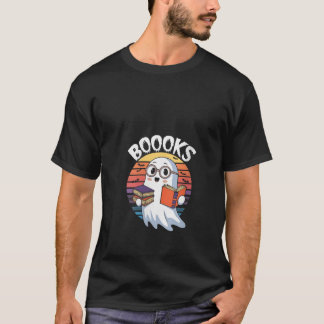 Frauen Funny Ghost Reading Bücher Spooky Sunset V T-Shirt