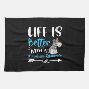 Frauen Funny Schnauzer Life ist besser mit Minia Geschirrtuch