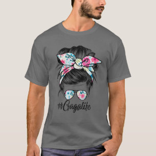 Frauen Gaga Life Messy Hair Bun Floral Frauen Moth T-Shirt