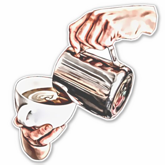 Frauen geben Kaffeemaschine, digitale Kunstmalerei Aufkleber (Vorderseite)