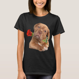 Frauen geben Rose Hund glücklich Valentinstag T-Shirt