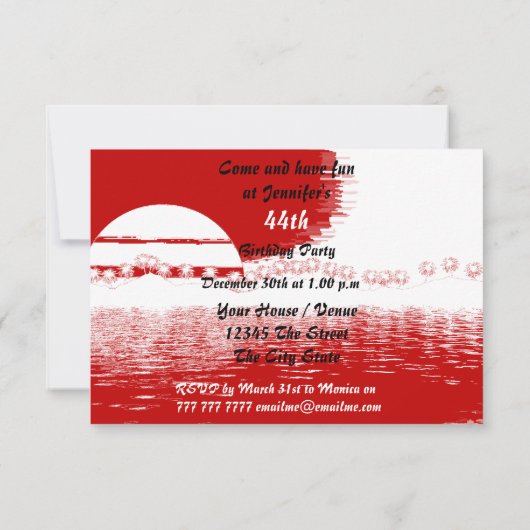 Frauen Geburtstagspartei rot Einladung (Rückseite)