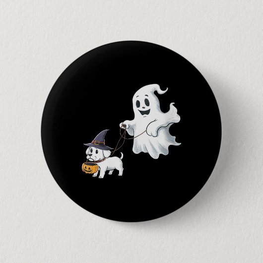 Frauen Ghost Walks The Dog Halloween V-Ausschnitt Button (Vorderseite)