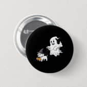 Frauen Ghost Walks The Dog Halloween V-Ausschnitt Button (Vorne & Hinten)