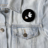 Frauen Ghost Walks The Dog Halloween V-Ausschnitt Button (Beispiel)