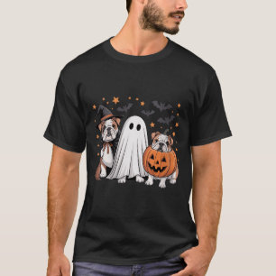 Frauen Ghost Witch Kürbis English Bulldog Hund T-Shirt