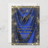 Frauen Glam Royal Blue Gold 50. Geburtstag Einladung (Vorderseite)