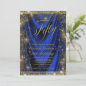 Frauen Glam Royal Blue Gold 50. Geburtstag Einladung (Stehend Vorderseite)