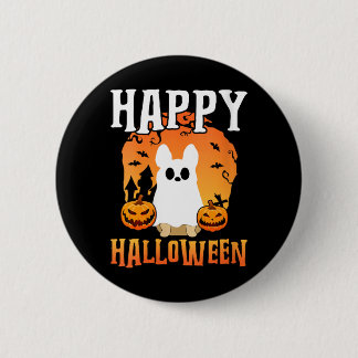 Frauen glückliches Halloween Hund Geist V-Ausschni Button