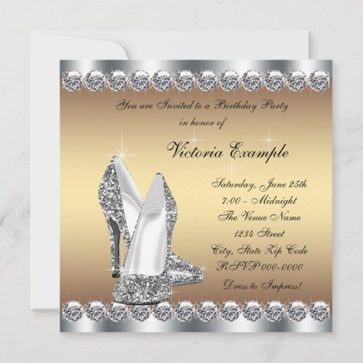 Frauen Gold Geburtstagsparty Einladung (Rückseite)