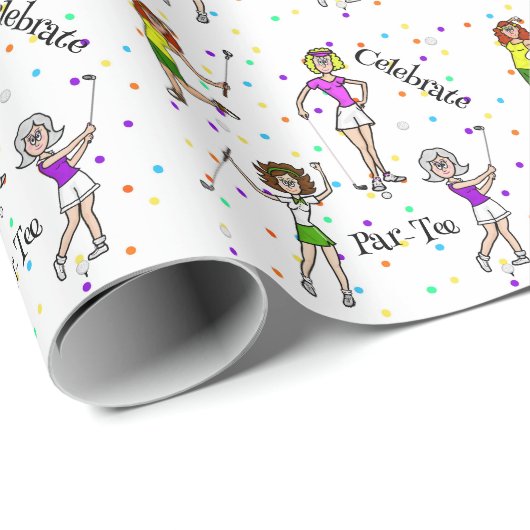 Frauen Golfer Celebrate Wrapping Paper Geschenkpapier (Rolleneckpunkt)