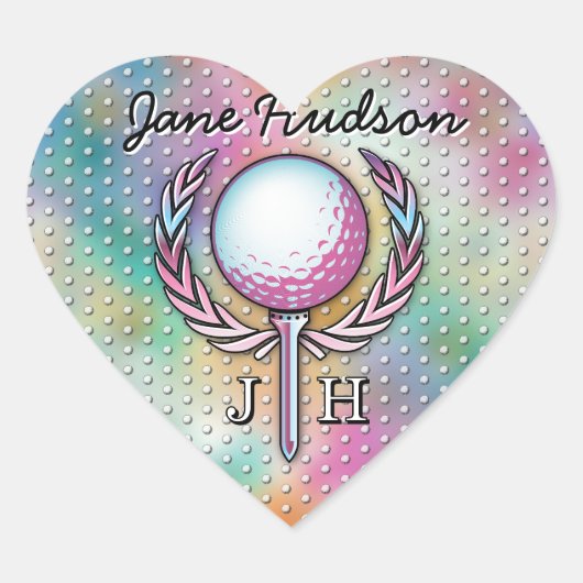 Frauen Golfer Custom Monogram Design Herz-Aufkleber (Vorderseite)