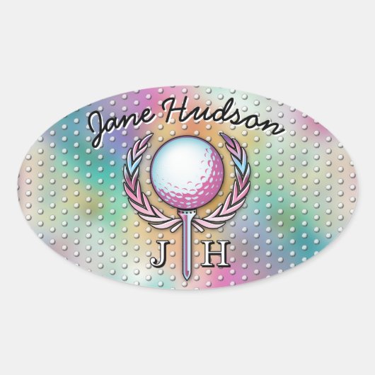 Frauen Golfer Custom Monogram Design Ovaler Aufkleber (Vorderseite)