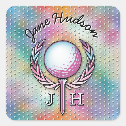 Frauen Golfer Custom Monogram Design Quadratischer Aufkleber (Vorderseite)