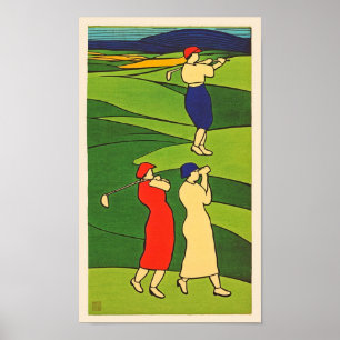 Frauen Golfer Holzblock Print Poster