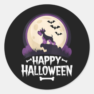 Frauen Gruseliger Zwergschnauzer Frohe Halloween Runder Aufkleber