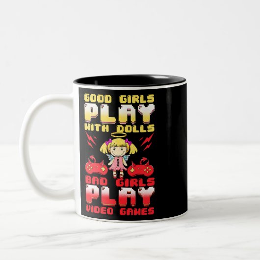 Frauen Gute Mädchen spielen mit Puppen böse Mädche Zweifarbige Tasse (Links)