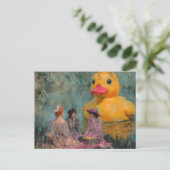 Frauen haben ein Picknick mit der Riesenente Postkarte (Stehend Vorderseite)