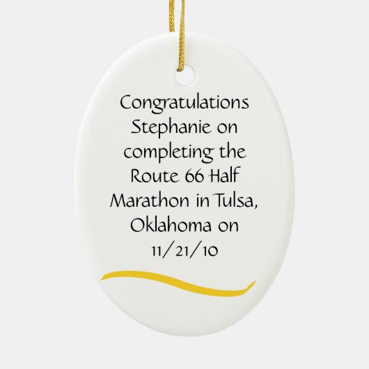 Frauen-Halbmarathon-Läufer-Verzierung im gelben Keramikornament (Hinten)
