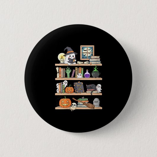 Frauen Halloween-Bücher Geist  Button (Vorderseite)