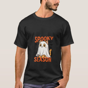 Frauen Halloween Cat Ghost Spooky Season V Neck T-Shirt