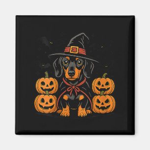 Frauen Halloween Dachshund Hund Hexenhut Kürbis Magnet