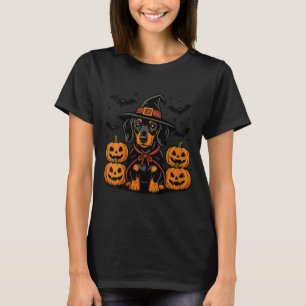 Frauen Halloween Dachshund Hund Hexenhut Kürbis T-Shirt