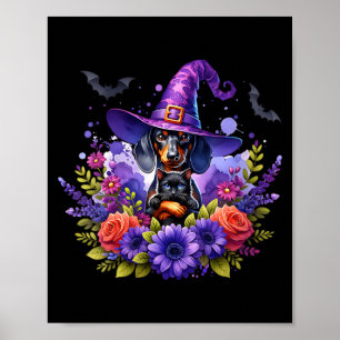 Frauen Halloween Gruselige Hexen Dachshund Hund Sc Poster