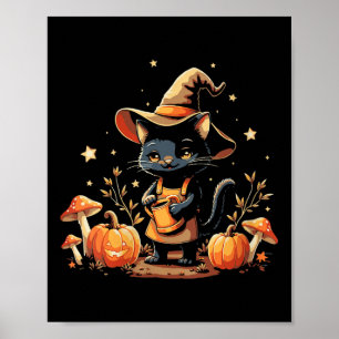 Frauen Halloween Hexe Katze bewässert Kürbisse Her Poster