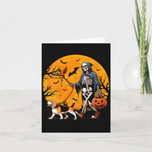 Frauen Halloween Hund Skelett führt Hund Halloween Karte