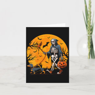 Frauen Halloween Hund Skelett führt Hund Halloween Karte