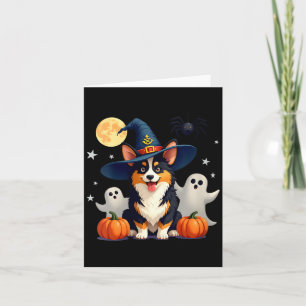 Frauen Halloween Schwarz und Tan Corgi Hund Hexen Karte